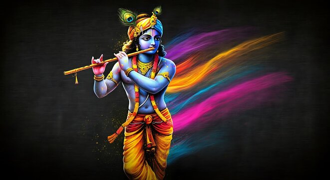 Lord Shri Krishna in holi colors