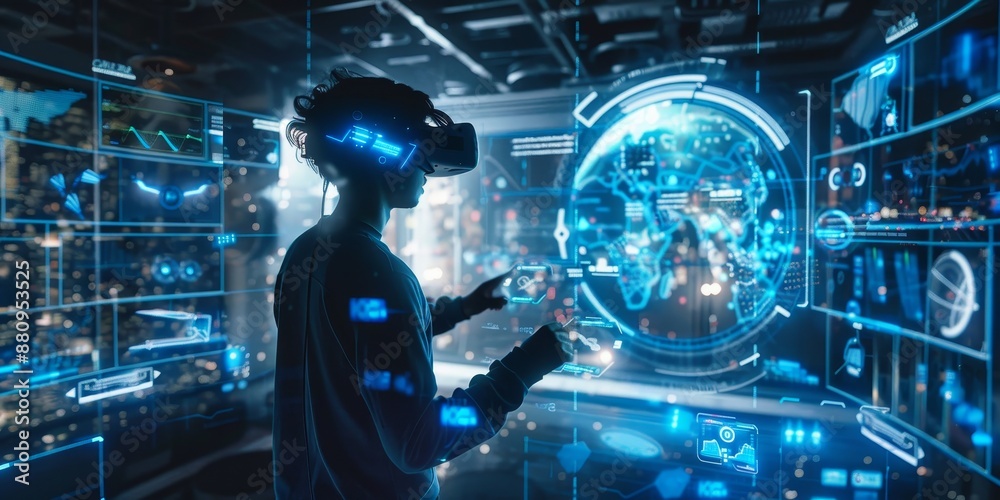 Leinwandbilder Immersive augmented reality experience, blending digital elements with the real world to enhance learning, gaming, and practical applications