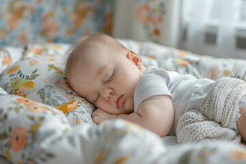 Cute small baby in buggy stroller carriage promenading with mommy happy childhood, Generative AI