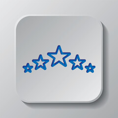 Five star, rate simple icon vector. Flat design. Paper cut design. Cutted blue symbol with shadow. Gray badge button, gray background