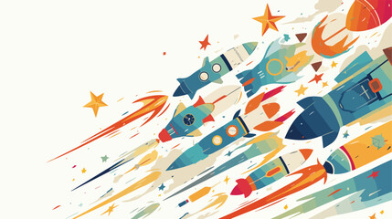 Background of business start-up rockets. flat vector
