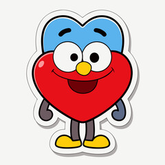 White background, red heart, black outline, flat shading, focus on  cartoon, stickers