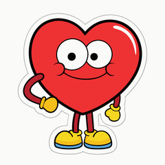 White background, red heart, black outline, flat shading, focus on  cartoon, stickers