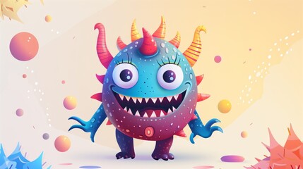 Fototapeta premium A cute, playful cartoon monster with bright colors, big eyes, and a wide smile, ideal for kids' stories.