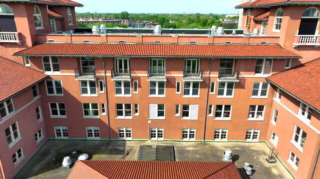 Drone aerial view of South Shore Cultural Center on the south side of Chicago