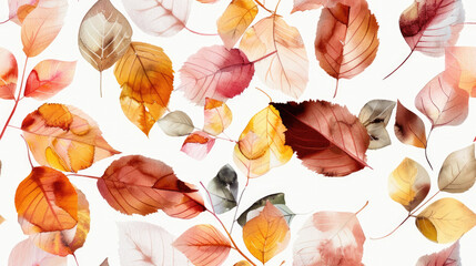 Colorful watercolor autumn leaves seamless pattern on white background