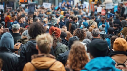 A Crowd of People Gather for a Demonstration