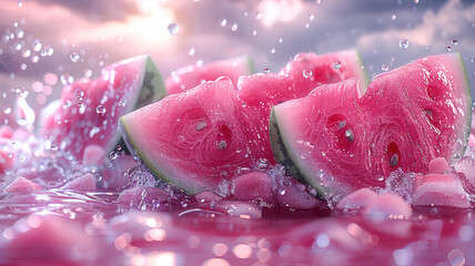 A high-detail and realistic poster photo showcasing a refreshing and cold watermelon, designed as an advertisement to highlight its freshness.