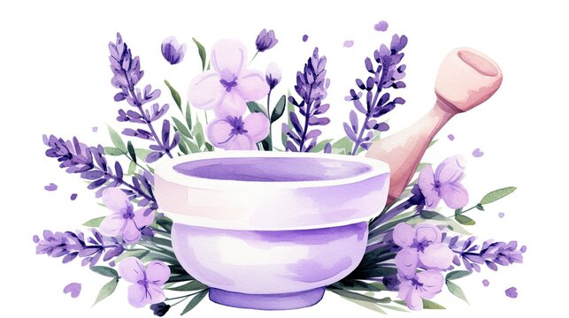 recommend clip art: A cute pastel goth lavender colored mortar and pestle with flowers clipart