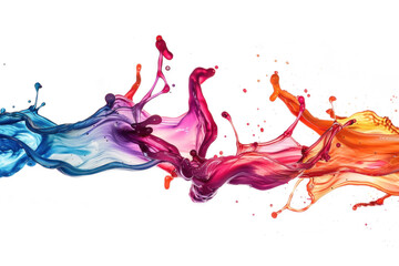 Vibrant multi-colored paint splashes against a transparent background.