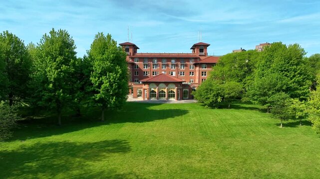 Drone aerial view of South Shore Cultural Center on the south side of Chicago