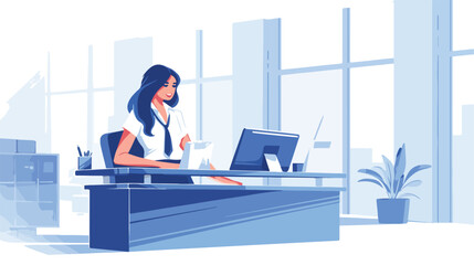 Bank office or hotel reception with receptionist smile