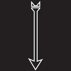Silhouette of a bow arrow icon. Simple straight arrow isolated on a black background. EPS 10/AI