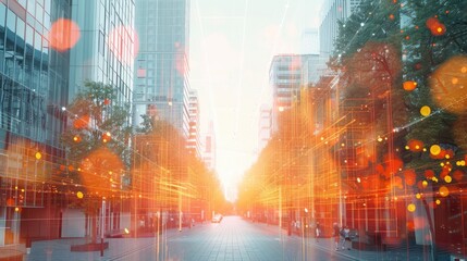Fototapeta premium Augmented reality overlay showing real-time energy consumption patterns in city buildings