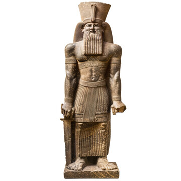Detailed image of an ancient mesopotamian god sculpture with a transparent background for easy usage