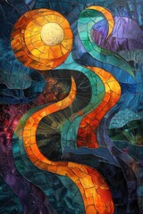 A natureinspired abstract art, swirling lines, vibrant colors, panoramic view, dynamic and calming textures, organic harmony