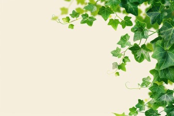 Fototapeta premium Lush green ivy leaves form a natural border on a light background, perfect for nature-themed designs, invitations, or backgrounds.