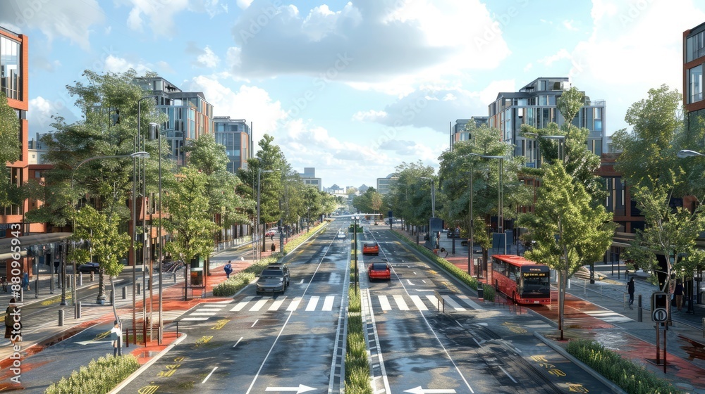 Wall mural advanced urban planning software visualizing transit-oriented development and pedestrian-friendly st