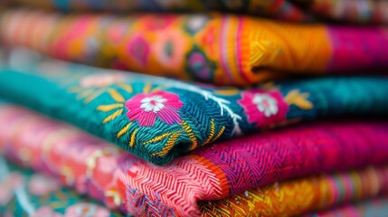 Fototapeta premium Vibrant customary fabric with intricate patterns, traditional artistry, cultural heritage