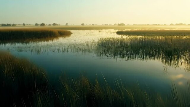 The quiet stillness of a marsh at dawn as the mist slowly rises and reveals the true beauty of the landscape.