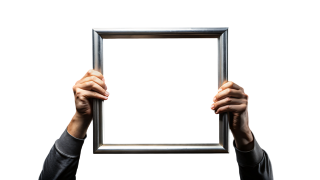 A holding a blank frame and board with a hand 
