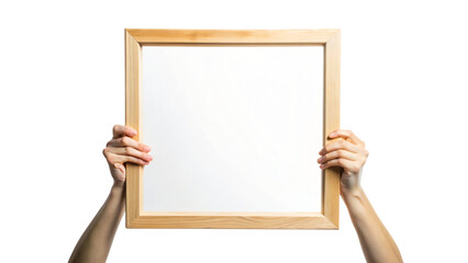 A holding a blank frame and board with a hand 