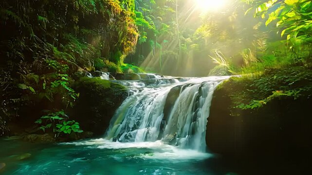 The sound of rushing water echoing through a peaceful secluded tropical paradise.