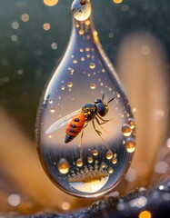 Firefly inside a drop of water, concept art, close up