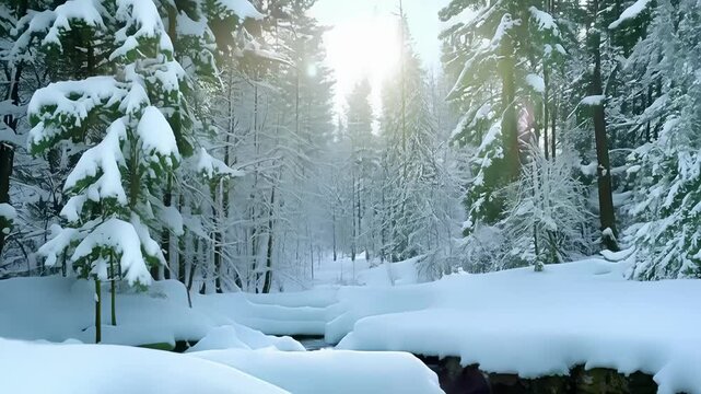 The silence of the snowcovered forest except for the occasional sound of a gurgling creek.