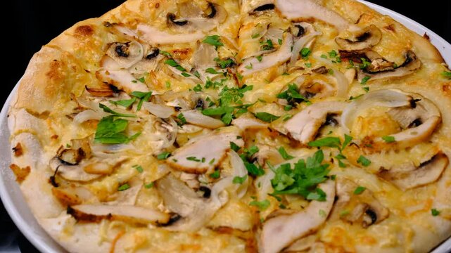 Italian pizza close-up spinning