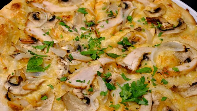 Italian pizza close-up spinning