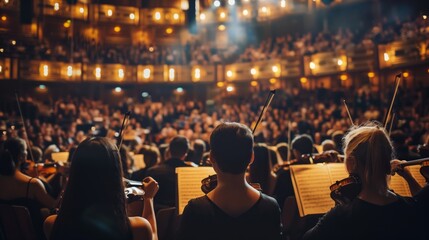 Applause fills the hall as musicians perform a passionate, captivating symphony, leaving the audience in awe.