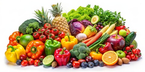 A Bountiful Harvest A Colorful Arrangement of Fresh Fruits and Vegetables, Fruits, Vegetables, Fresh, Produce