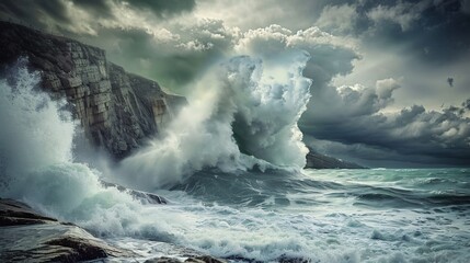 Powerful Ocean Waves Crashing Against the Coast