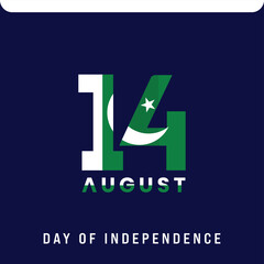 Happy 14th August 1947, Pakistan's National Independence Day. Typography and Illustration.
