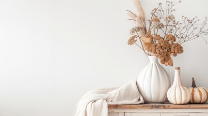 Minimalist Scandinavian Autumn Home Decor with White Background