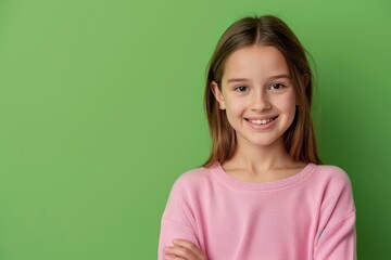 Fototapeta premium Smiling Girl in Pink Sweater. Generative AI.