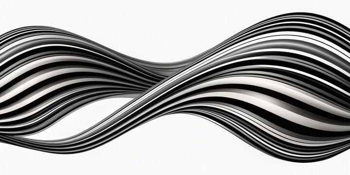 Abstract Black and White Striped Wave, 3D Rendering, Geometric, Minimalism, Flowing  , abstract , 3d
