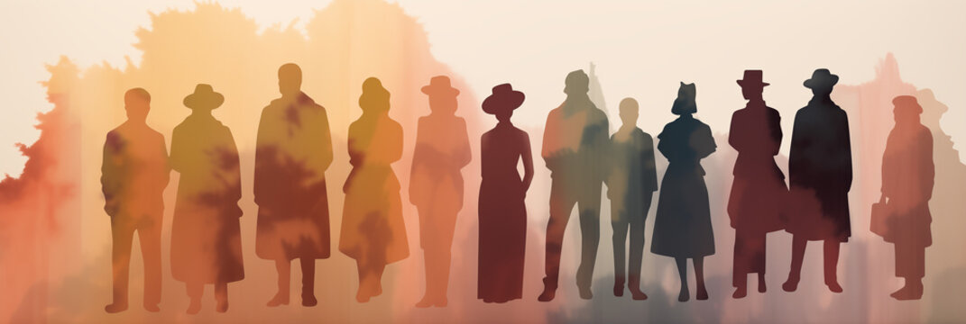 poster with a group of silhouettes showing Thanksgiving Settlers

