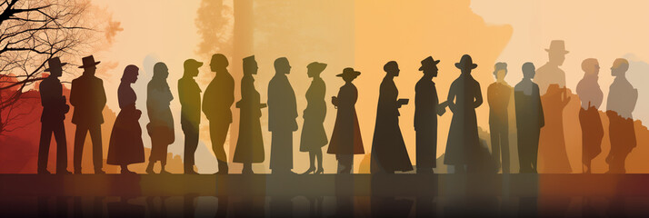poster with a group of silhouettes showing Thanksgiving Settlers
