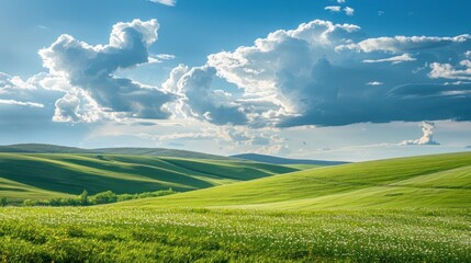 Obraz premium Rolling Green Hills with White Clouds