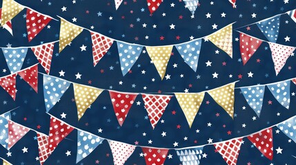 Fototapeta premium Festive Bunting Pattern with Blue, Red, and Yellow Triangles