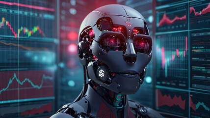 Graphic of Artificial intelligence trading crypto currency by analyzing all indicators