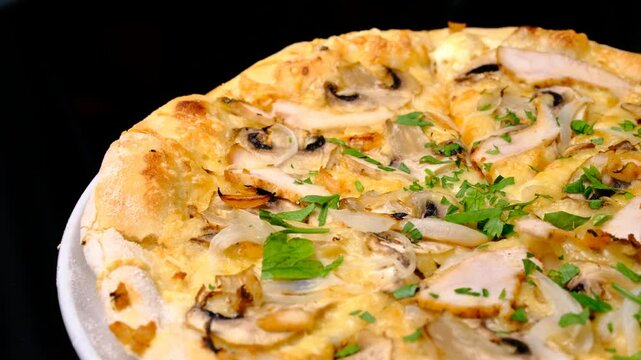 Italian pizza close-up spinning