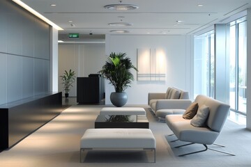 Fototapeta premium Modern Office Lounge with Discreet Heaters and Minimalist Design
