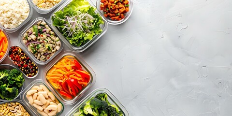 Diverse and Nutritious Meal Prep Emphasizing Balanced and Planned Meals in Advance. Concept Meal Planning, Healthy Eating, Diverse Ingredients, Nutritious Recipes, Balanced Diet