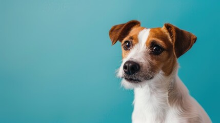 A brown and white dog is looking at the camera