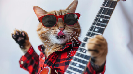 Cat Dressed as a Rock Star with Guitar