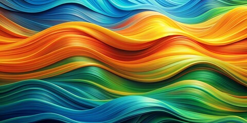 Obraz premium Abstract Wavy Lines in Blue, Green, Yellow, and Orange, Digital Art, Abstract Background, Gradient