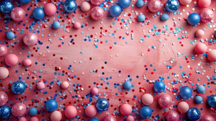 happy labor day banner mockup,american flag color confetti circle on pink background usa independence day memorial day us veterans day concept